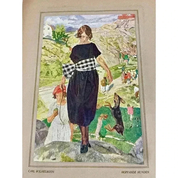 Carl Wilhelmson Jumping Dog Rikard Lindstrom Art Print 1923 Color Etching Double - Picture 7 of 7